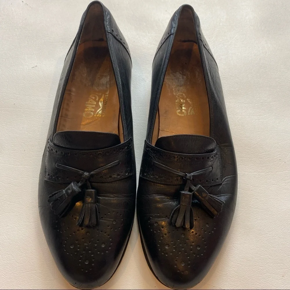 Salvatore Ferragamo Black Leather Tassel Loafers